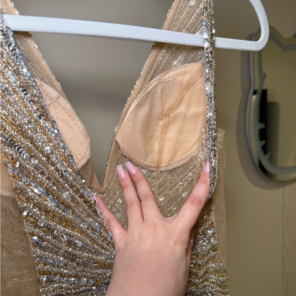Jovani Gold Beaded Sequin Evening Gown - Picture 7 of 16